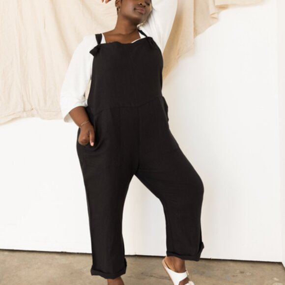 Able Jorja Soft Twill Jumpsuit Womens XL Black Festival Boho Closet Staple - Picture 1 of 7